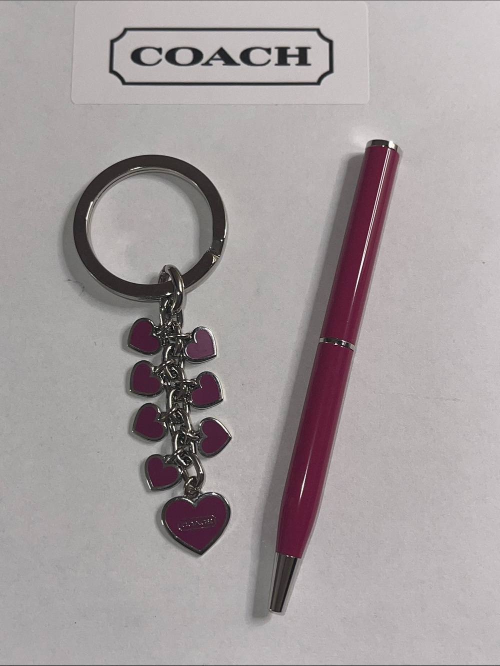 COACH Pink Heart Charm Keychain and Coach Pen